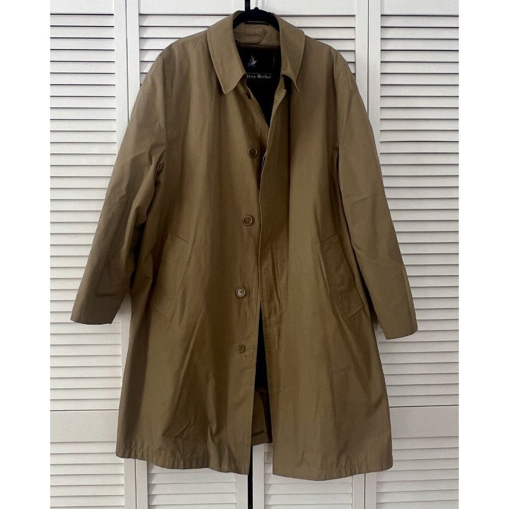 Vtg MISTY HARBOR Lined Trench Mens Coat 46 long Brown wool